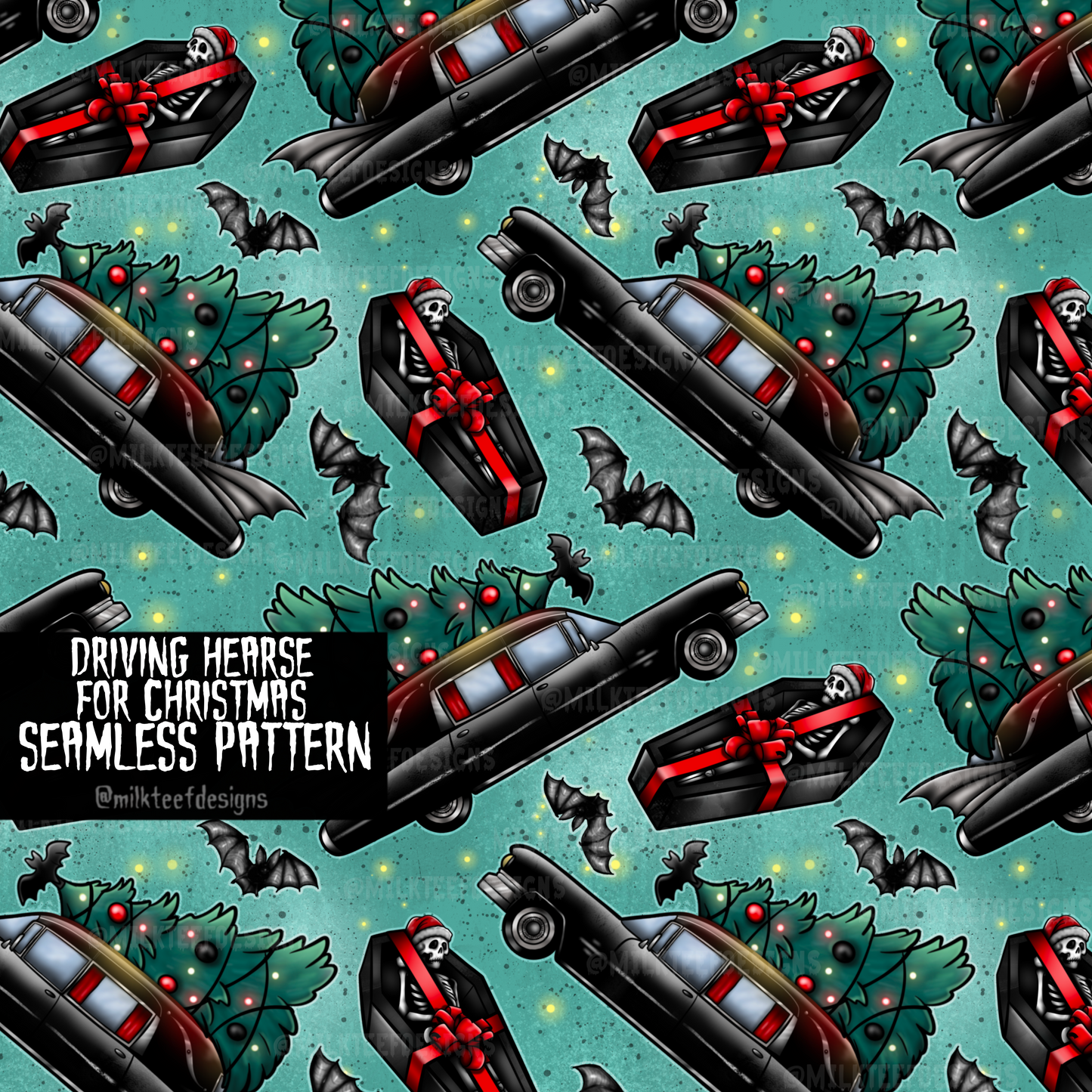 Driving Hearse for Christmas / Seamless Pattern