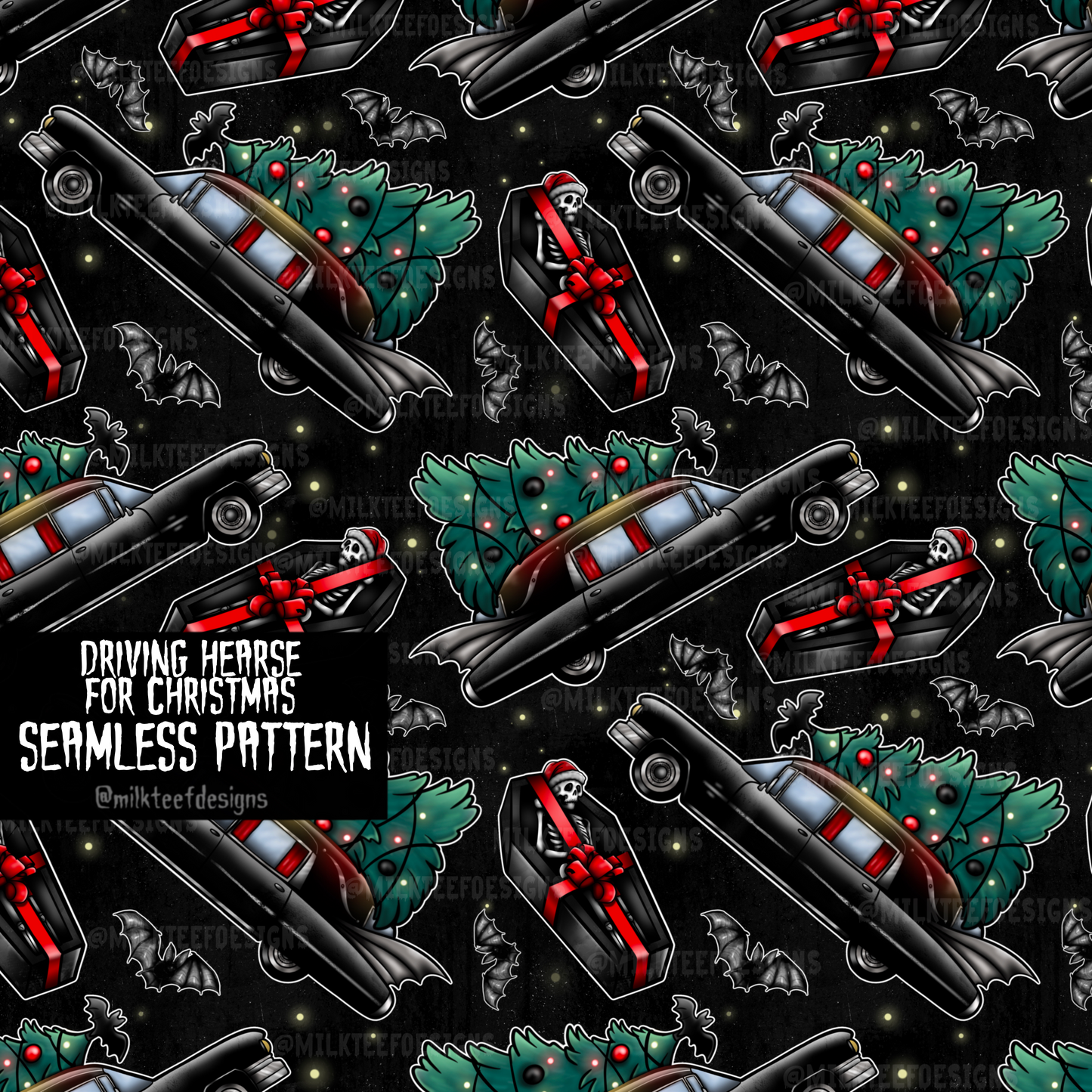 Driving Hearse for Christmas / Seamless Pattern