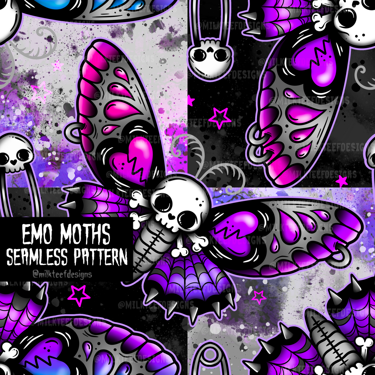 Emo Moths - Seamless Pattern