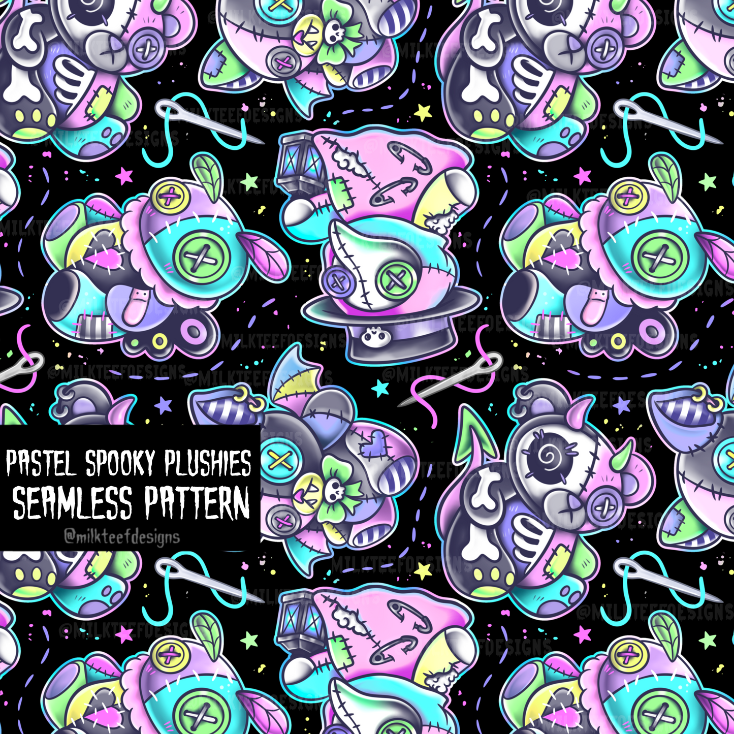 Pastel Spooky Plushies / Seamless Design