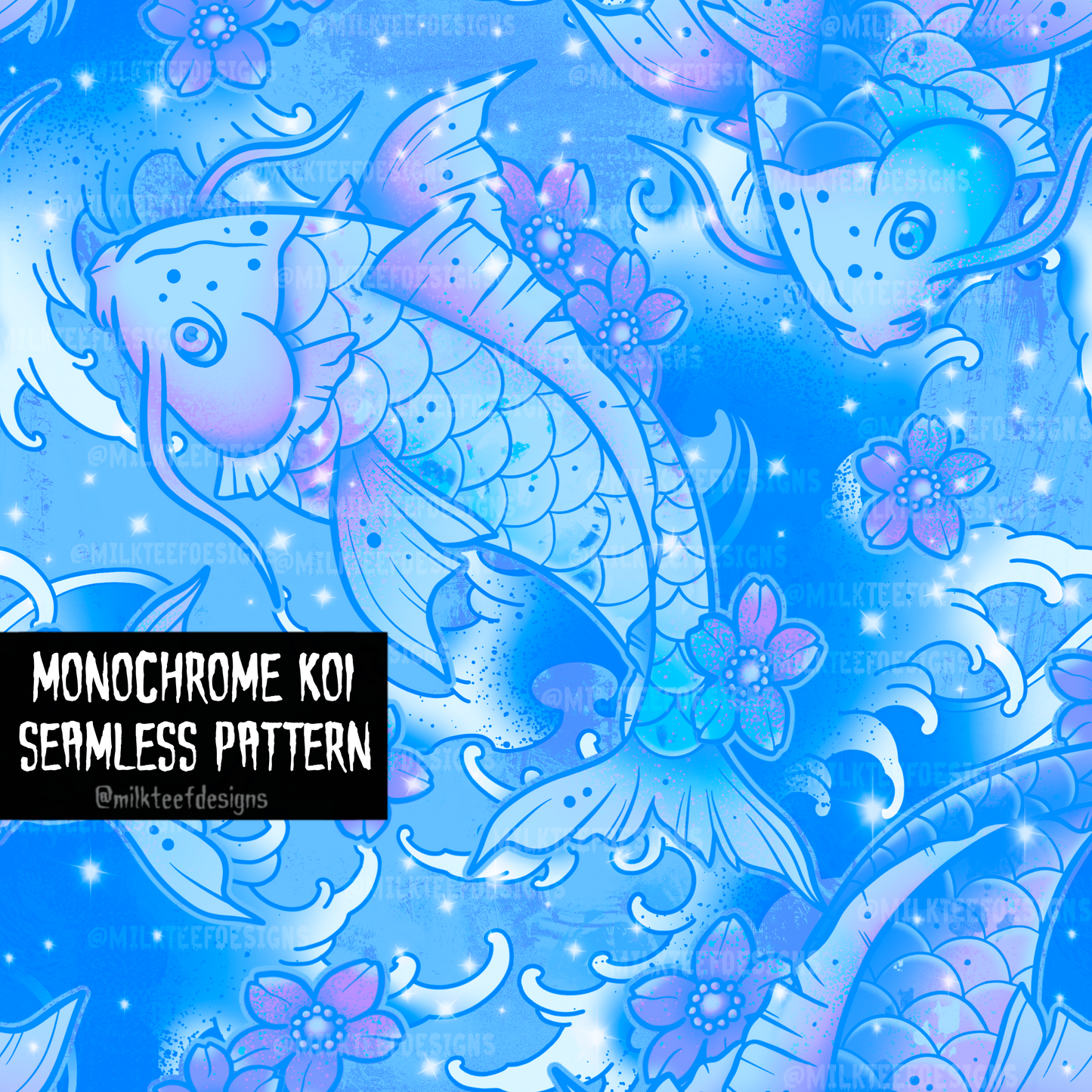 Monochrome Koi / Seamless Pattern