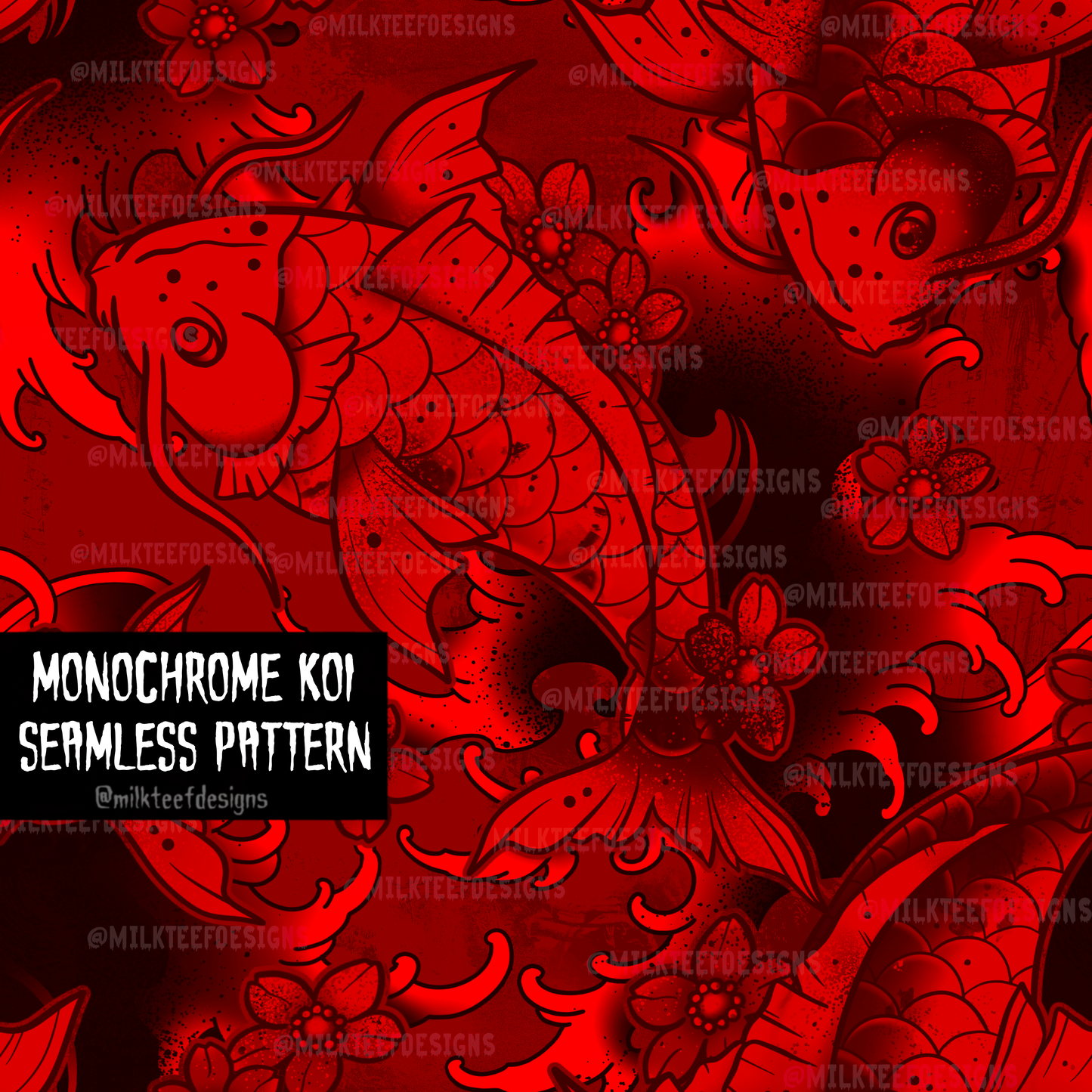 Monochrome Koi / Seamless Pattern