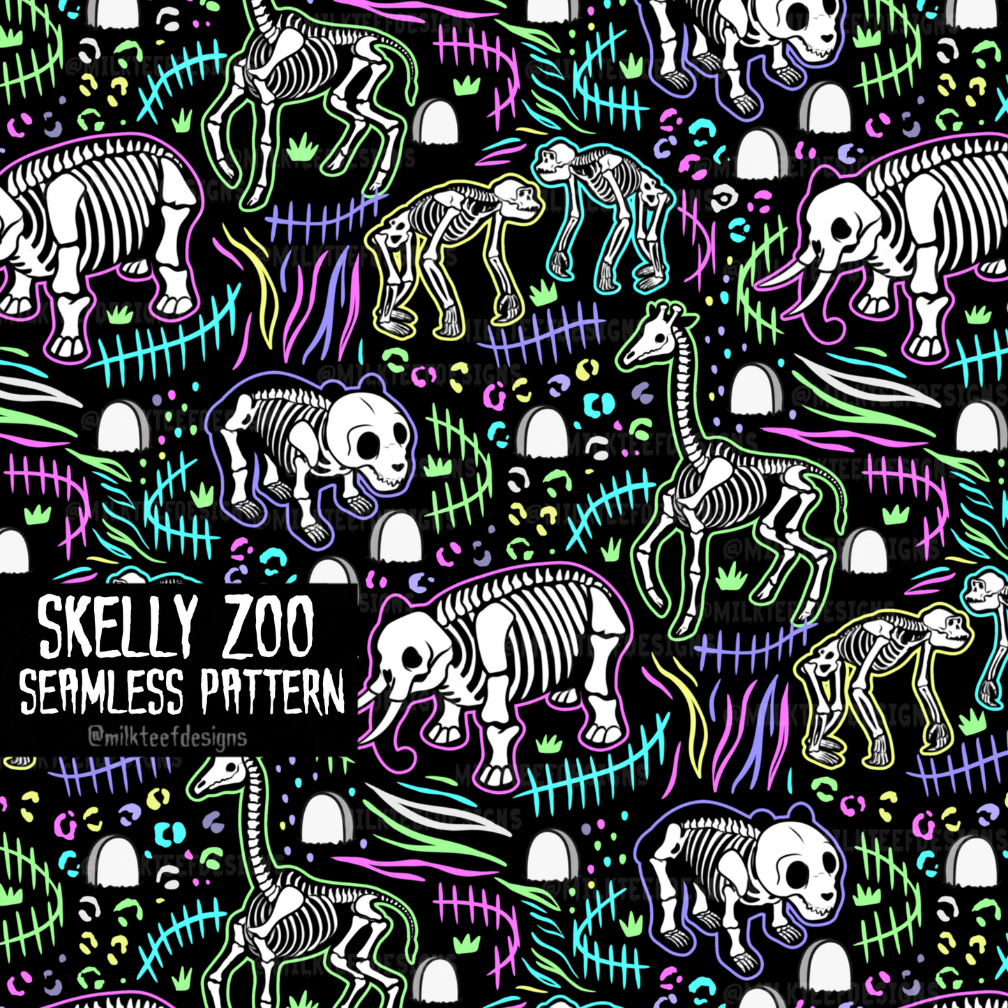 Skelly Zoo / Seamless Pattern