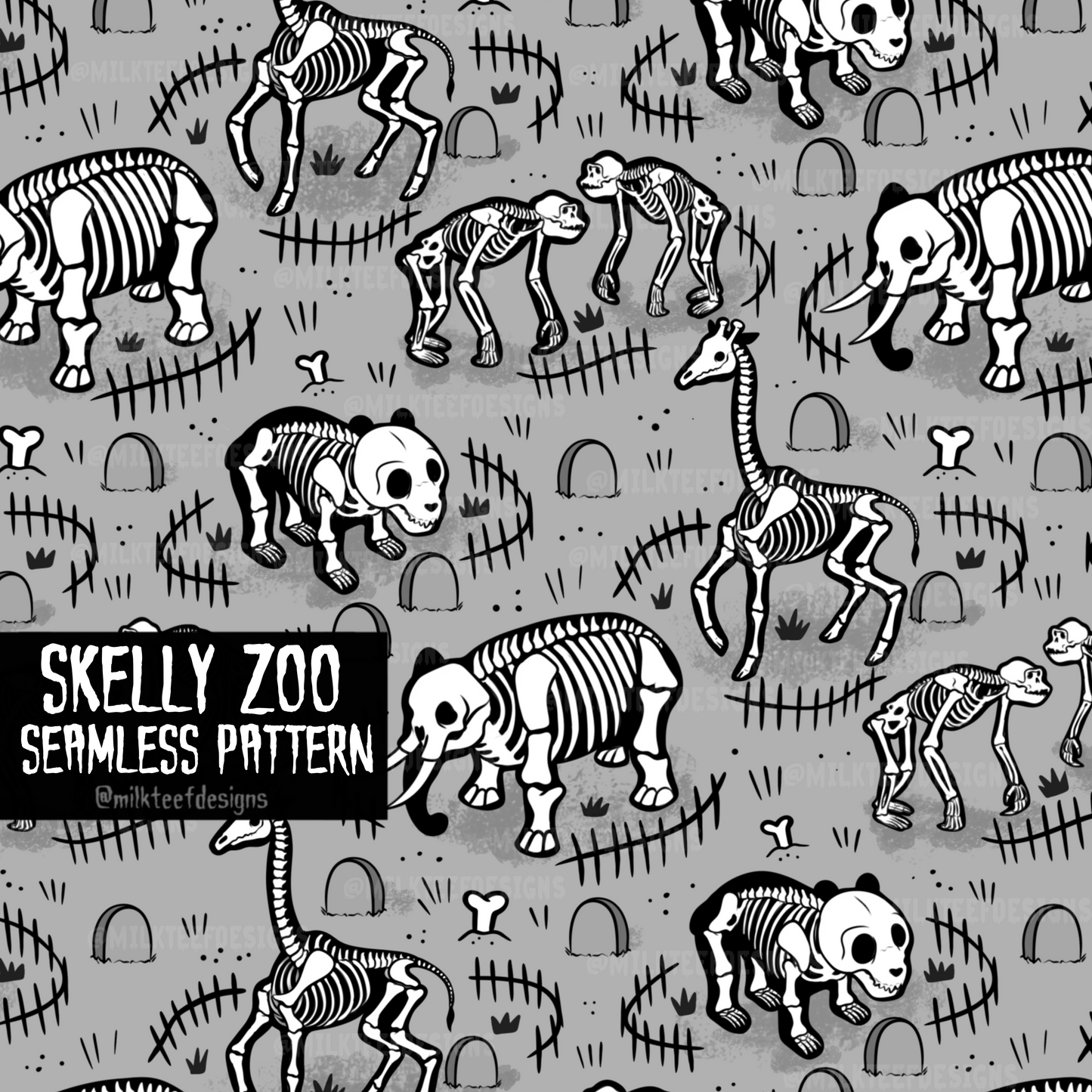 Skelly Zoo / Seamless Pattern