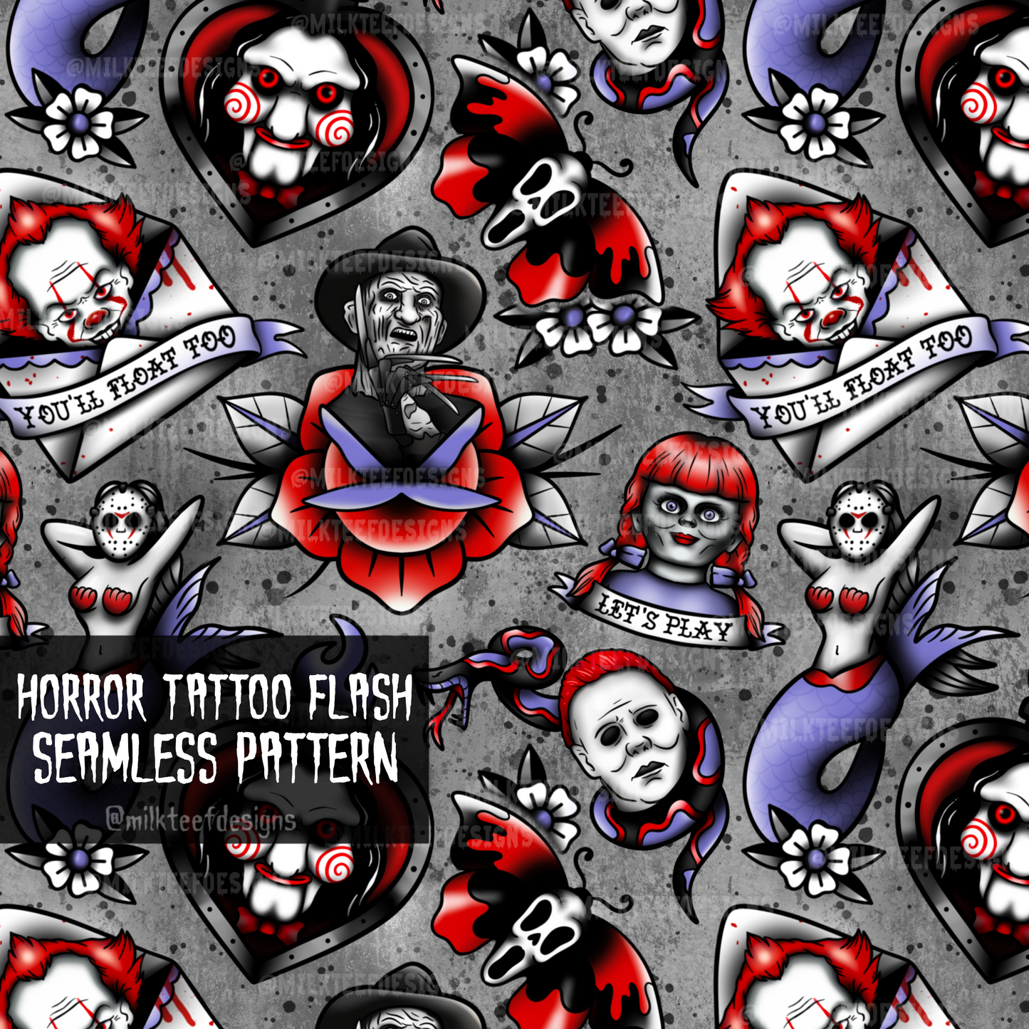 Horror Tattoo Flash / Seamless Patterns