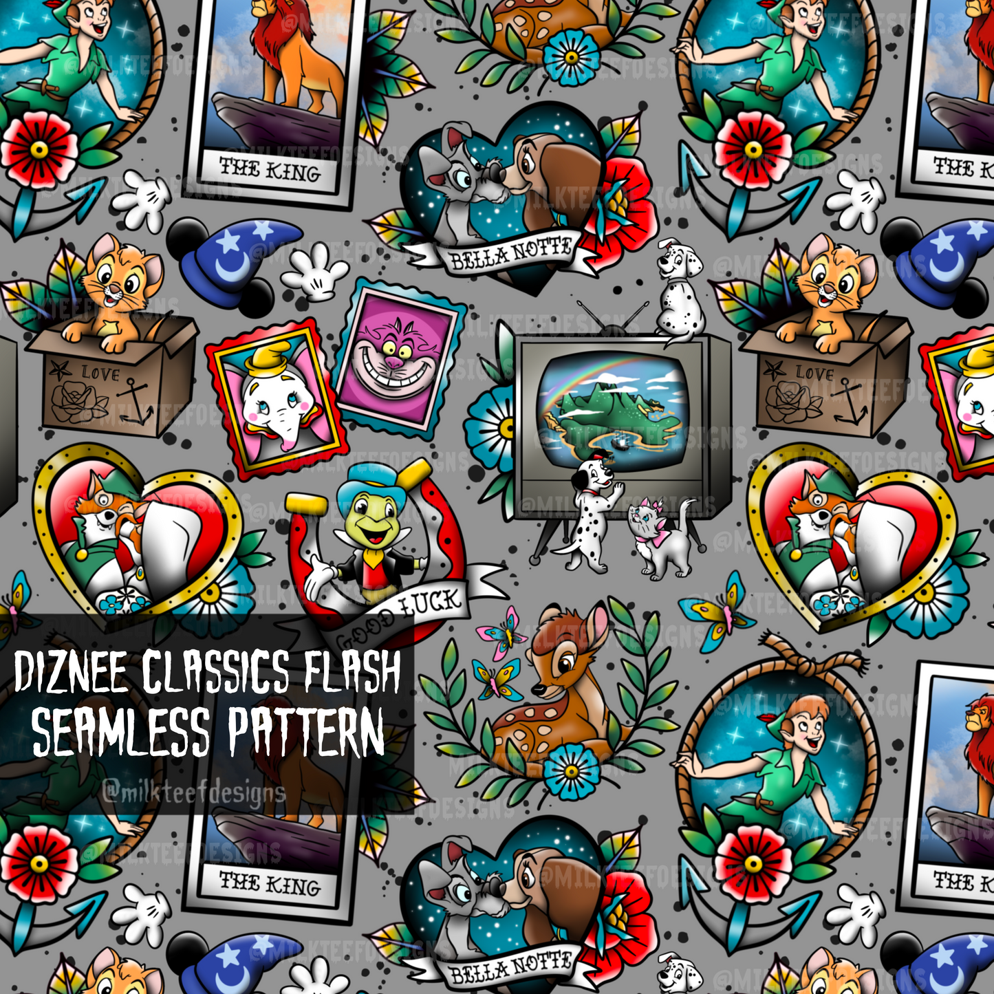 Diznee Classics Tattoo Flash / Seamless Patterns
