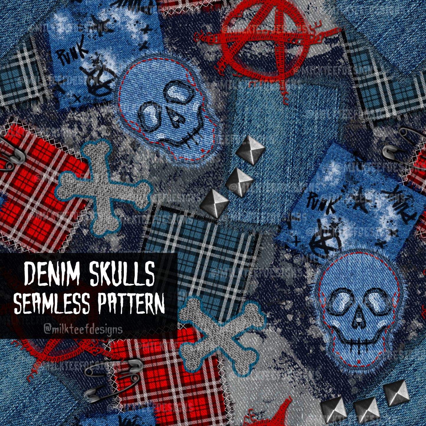 Denim Skulls / Seamless Pattern