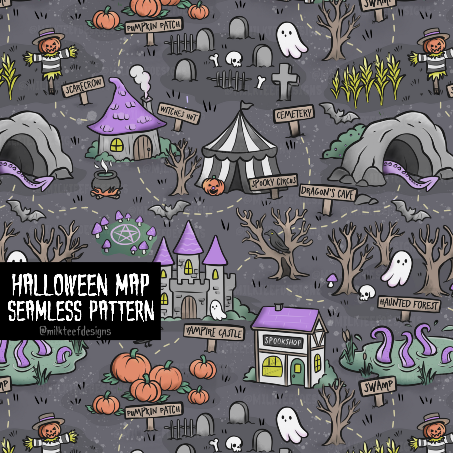 Halloween Map / Seamless Pattern