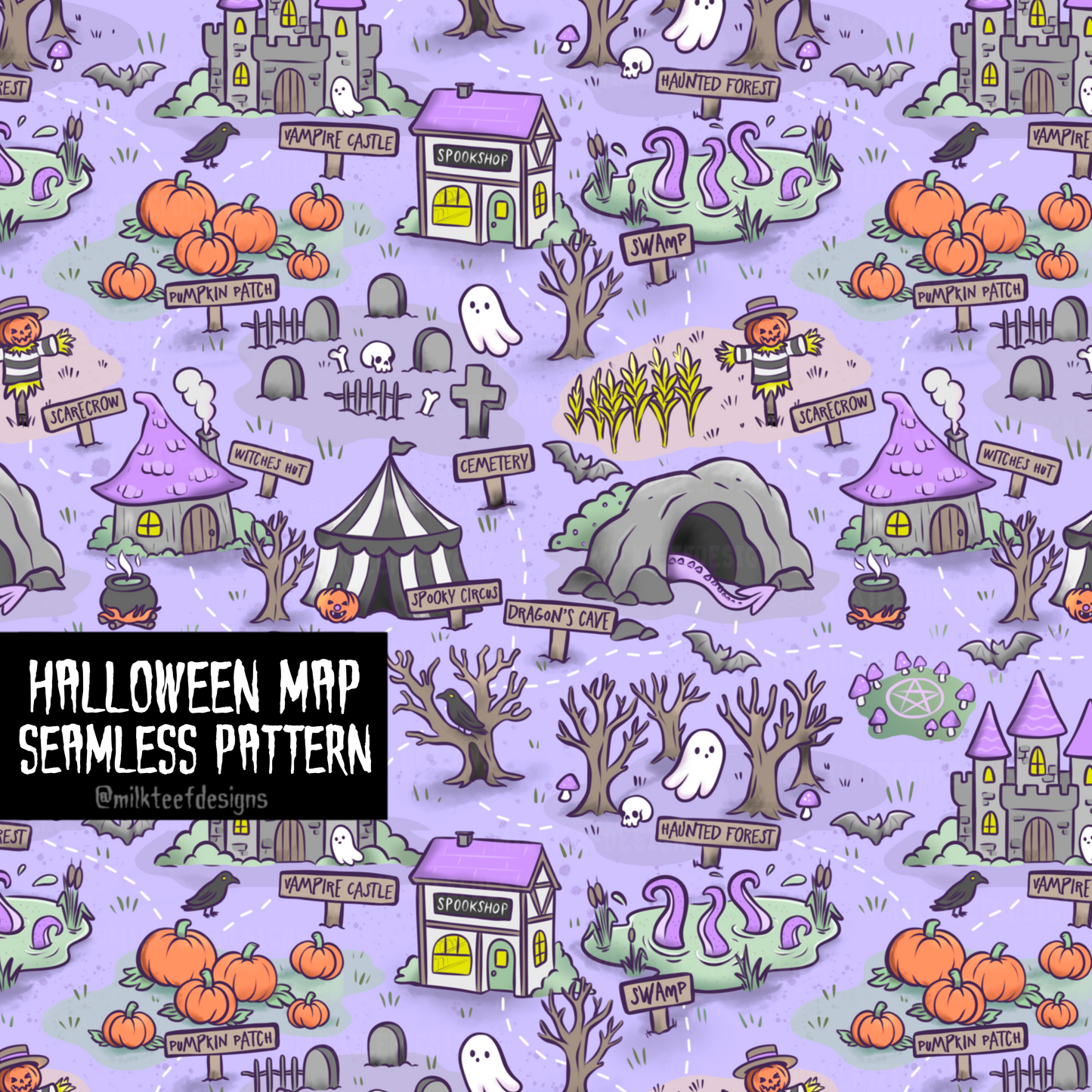 Halloween Map / Seamless Pattern