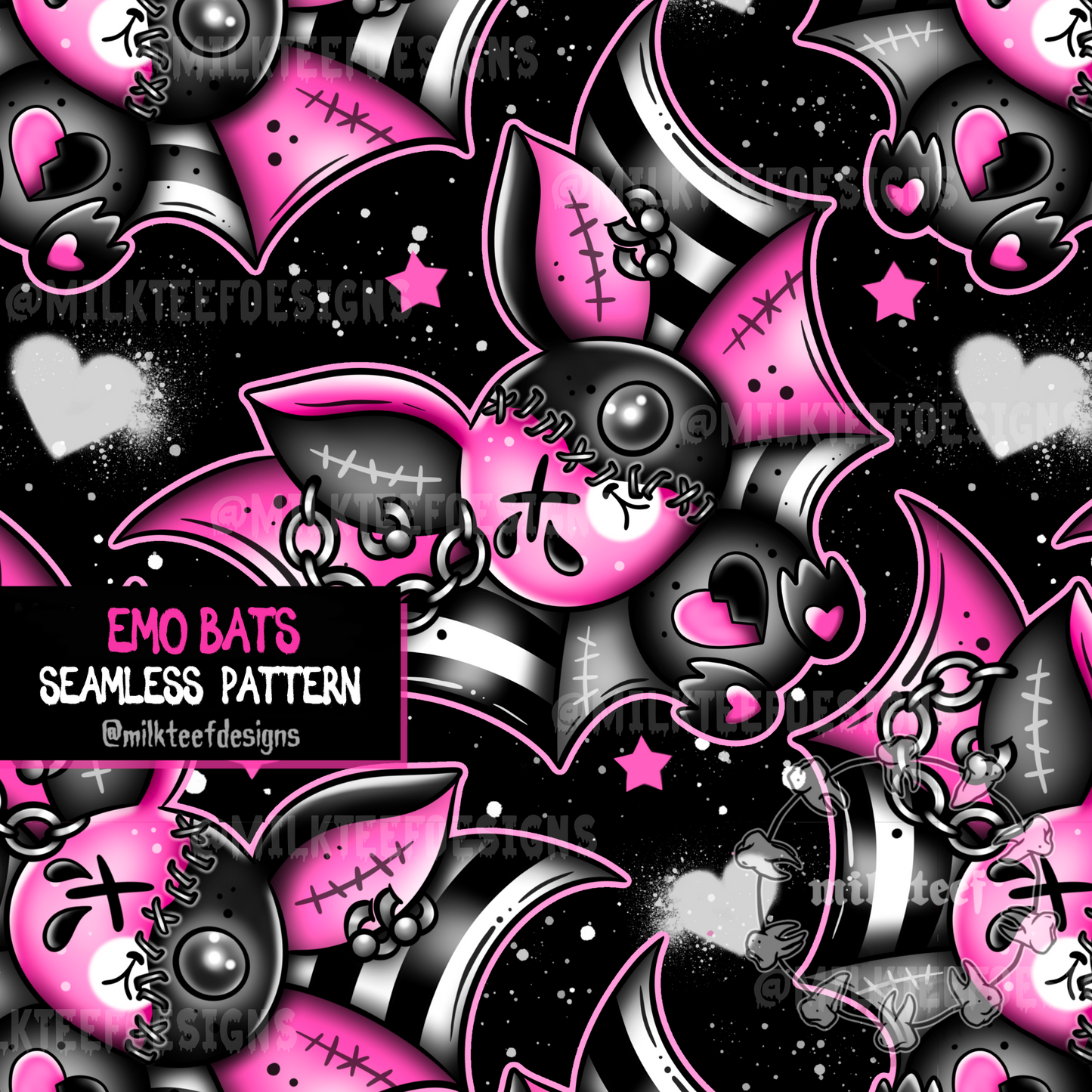 Emo Bats - Seamless Pattern (choose colourway)