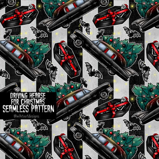 Driving Hearse for Christmas / Seamless Pattern