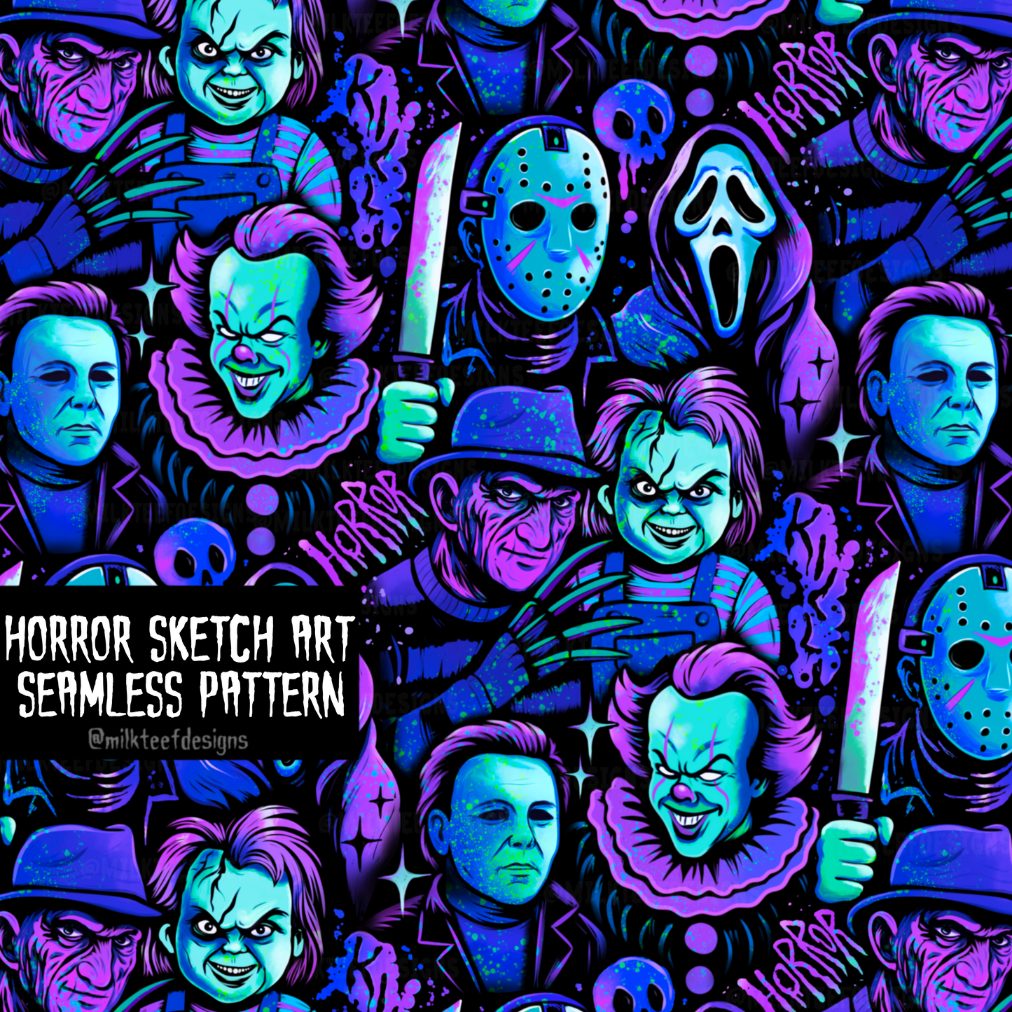 Horror Sketch Art / Seamless Pattern