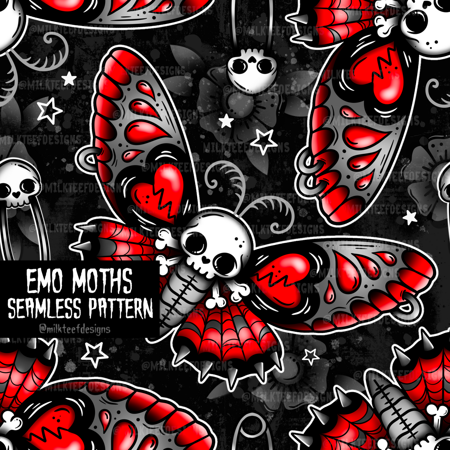Emo Moths - Seamless Pattern