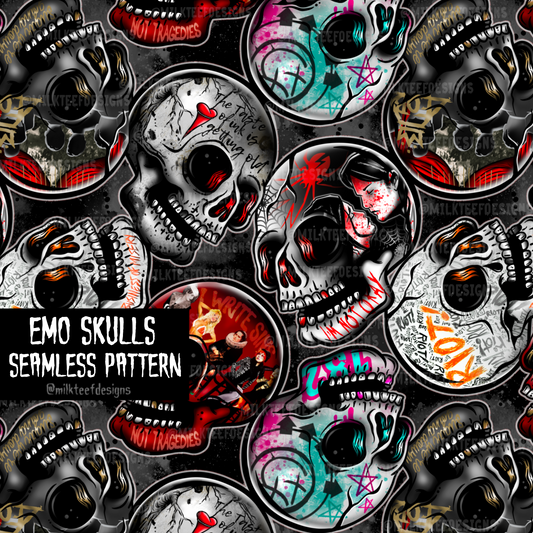 Emo Skulls - Seamless Pattern