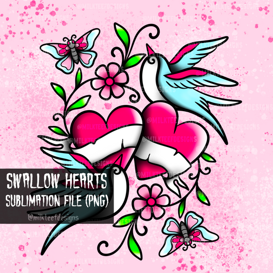 Swallow Hearts / Sublimation Design (PNG)