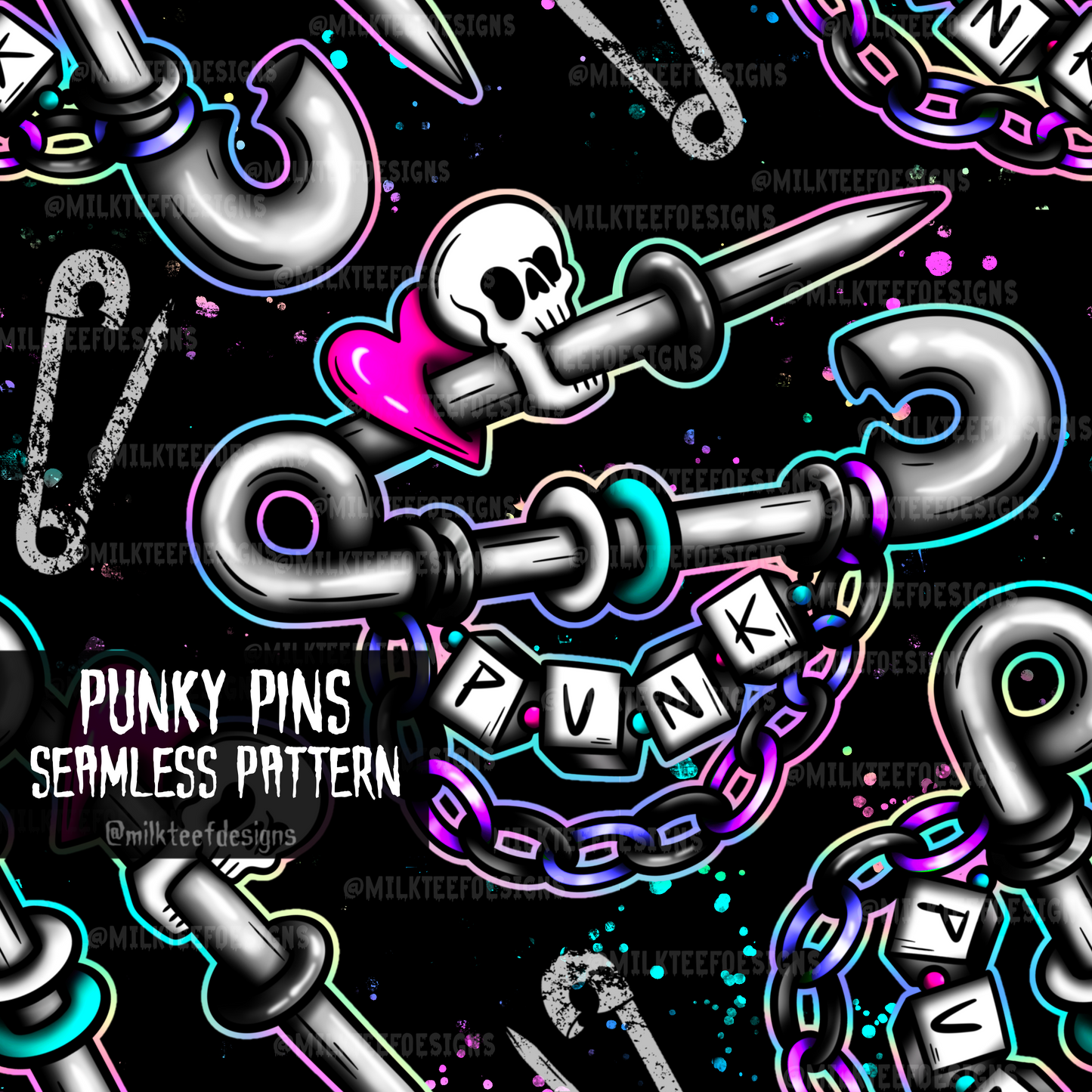 Girls Punky Pins / Seamless Pattern