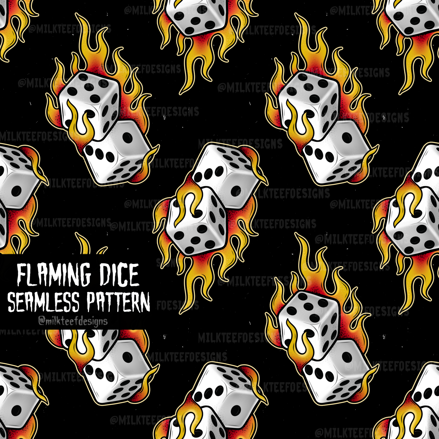 Flaming Dice / Seamless Pattern