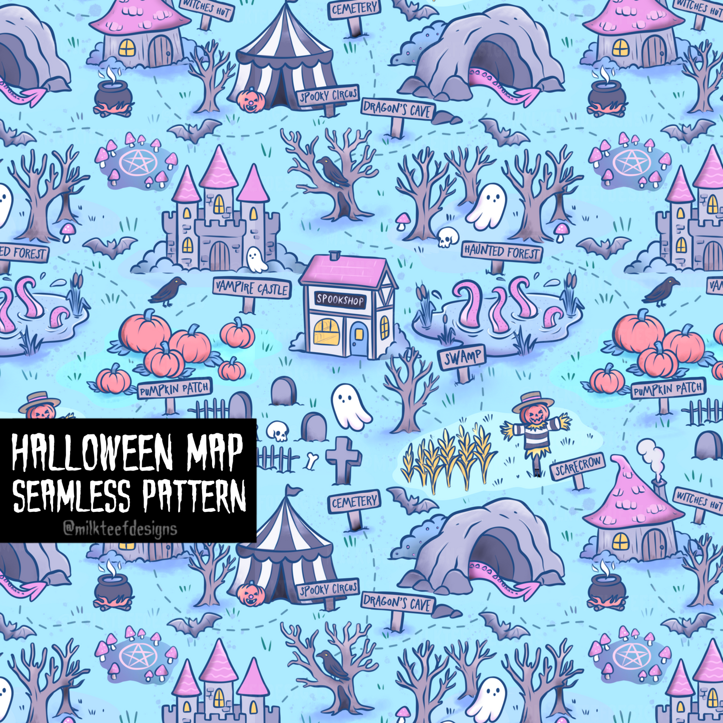 Halloween Map / Seamless Pattern
