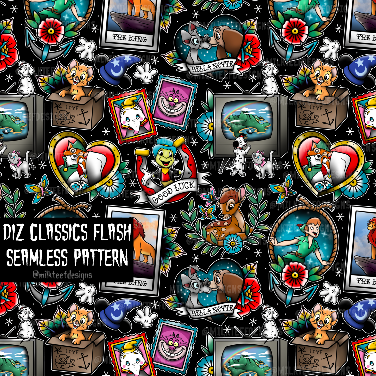 Diznee Classics Tattoo Flash / Seamless Patterns