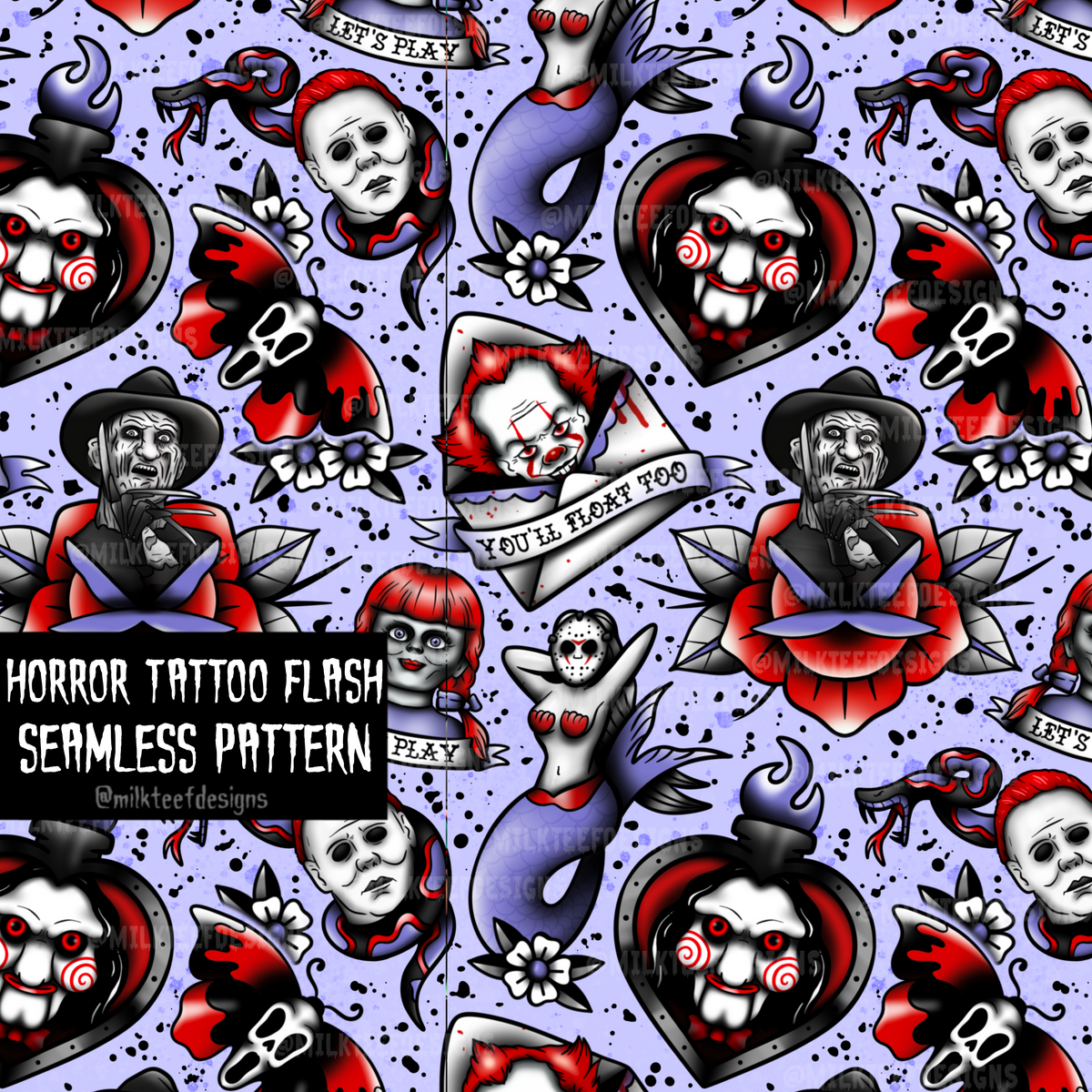 Horror Tattoo Flash / Seamless Patterns