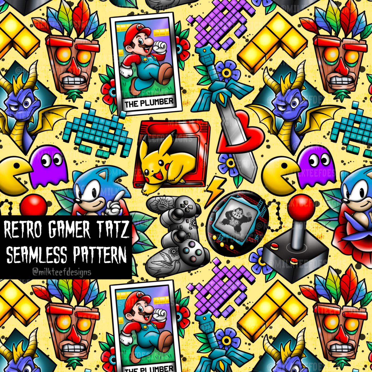Retro Gamer Tatz / Seamless Pattern