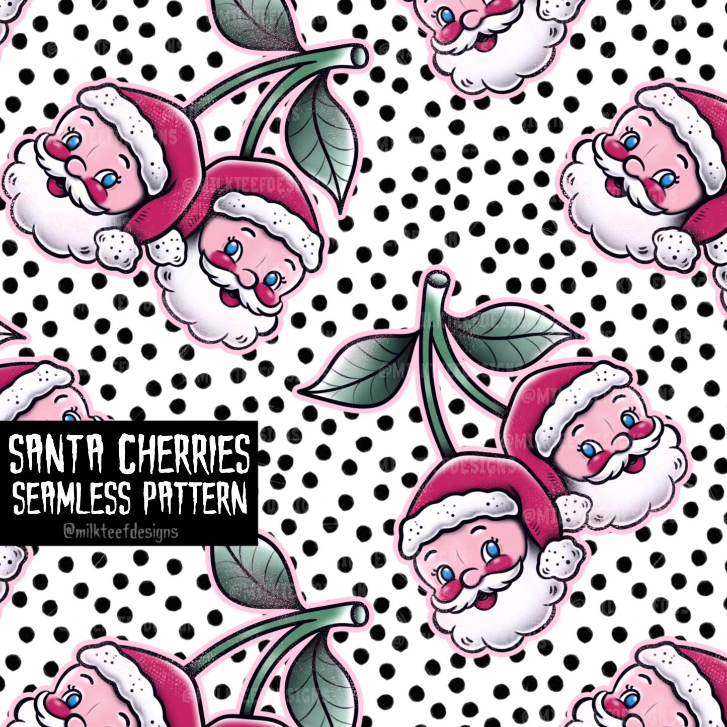 Santa Cherries / Seamless Pattern