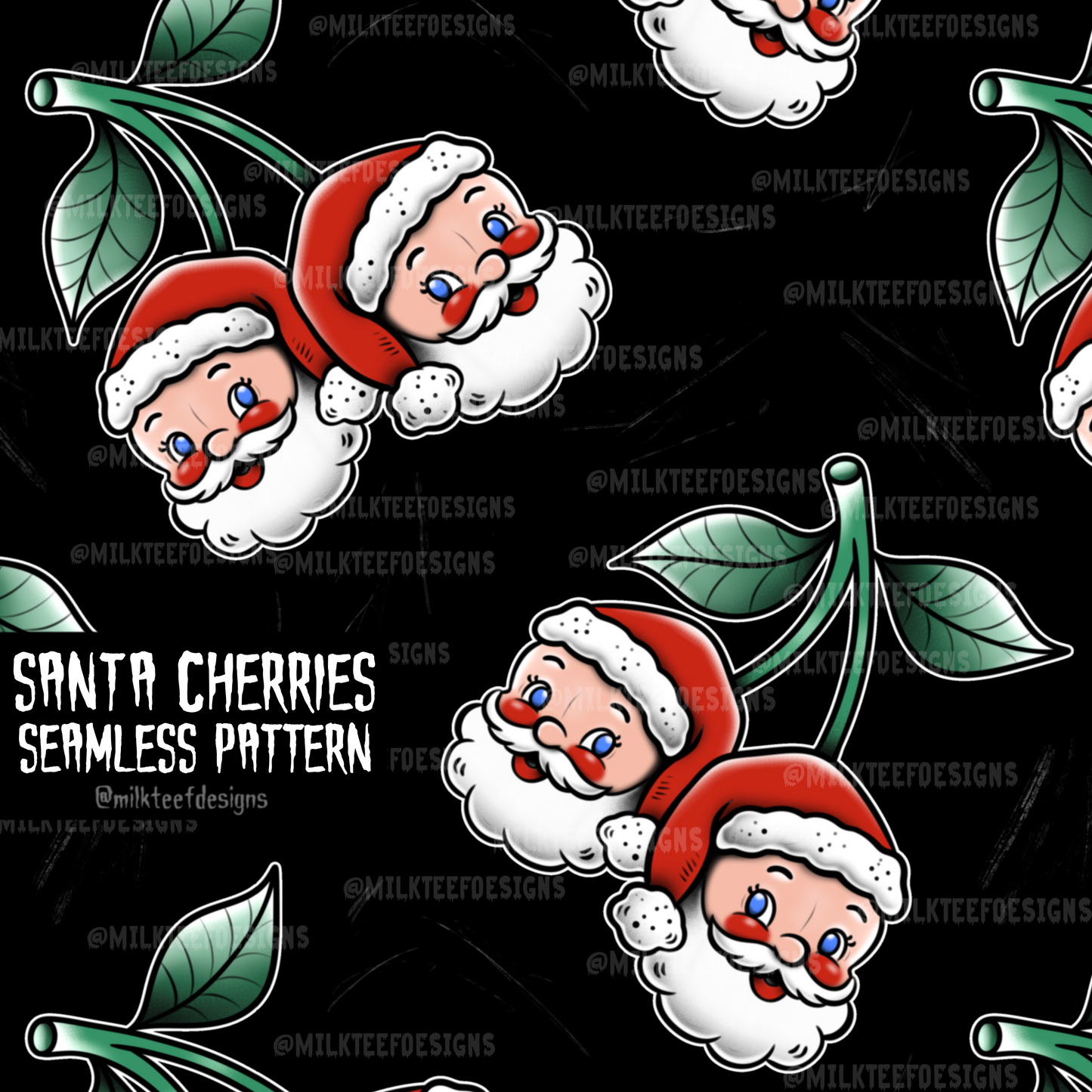 Santa Cherries / Seamless Pattern