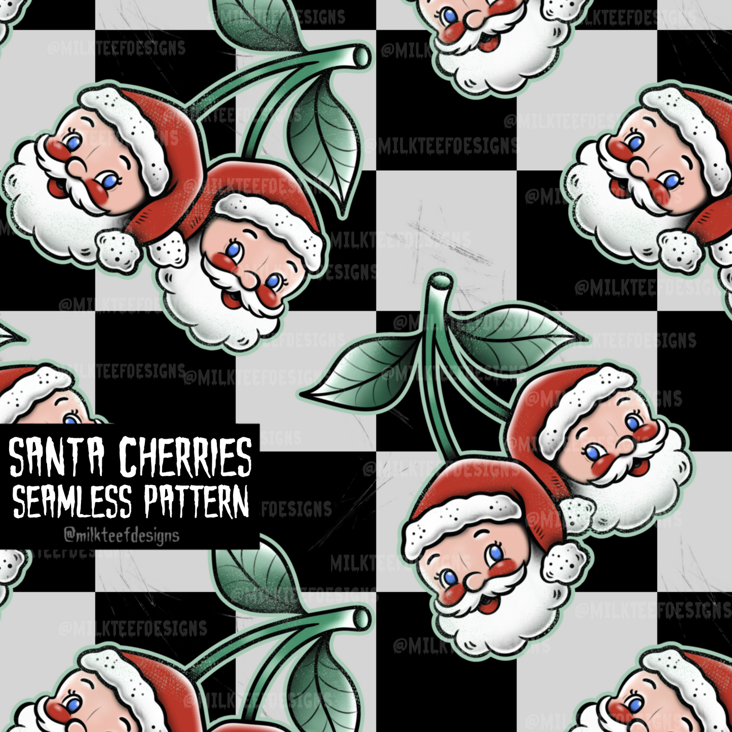 Santa Cherries / Seamless Pattern