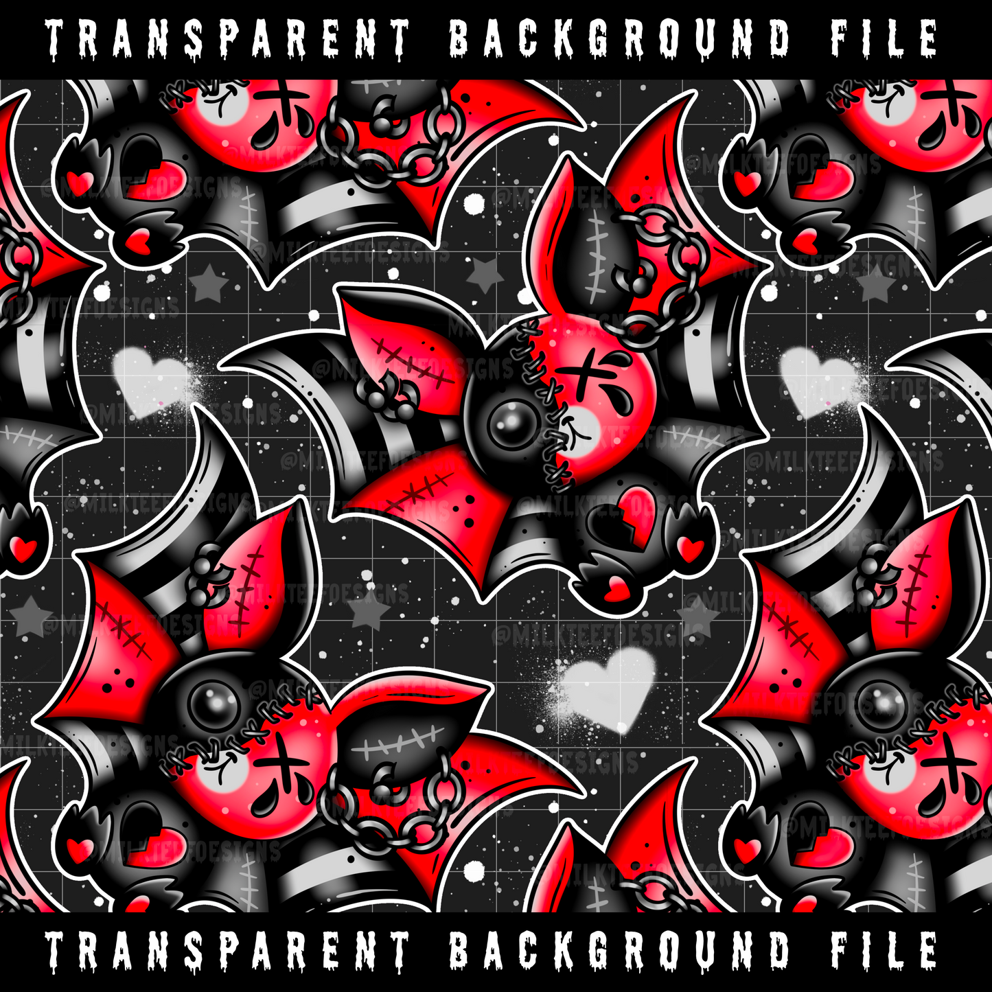 Emo Bats (Red) / Transparent Seamless