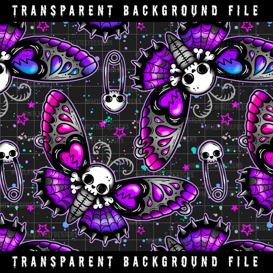 Emo Moths (Purple) / Transparent Seamless