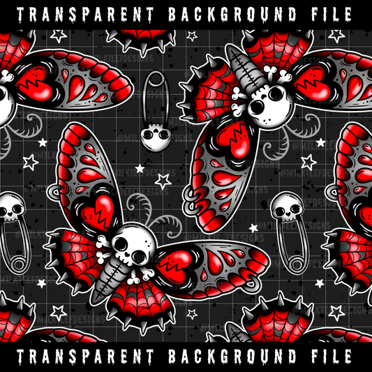 Emo Moths (Red) / Transparent Seamless