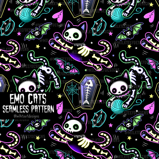 Emo Cats / Seamless Pattern