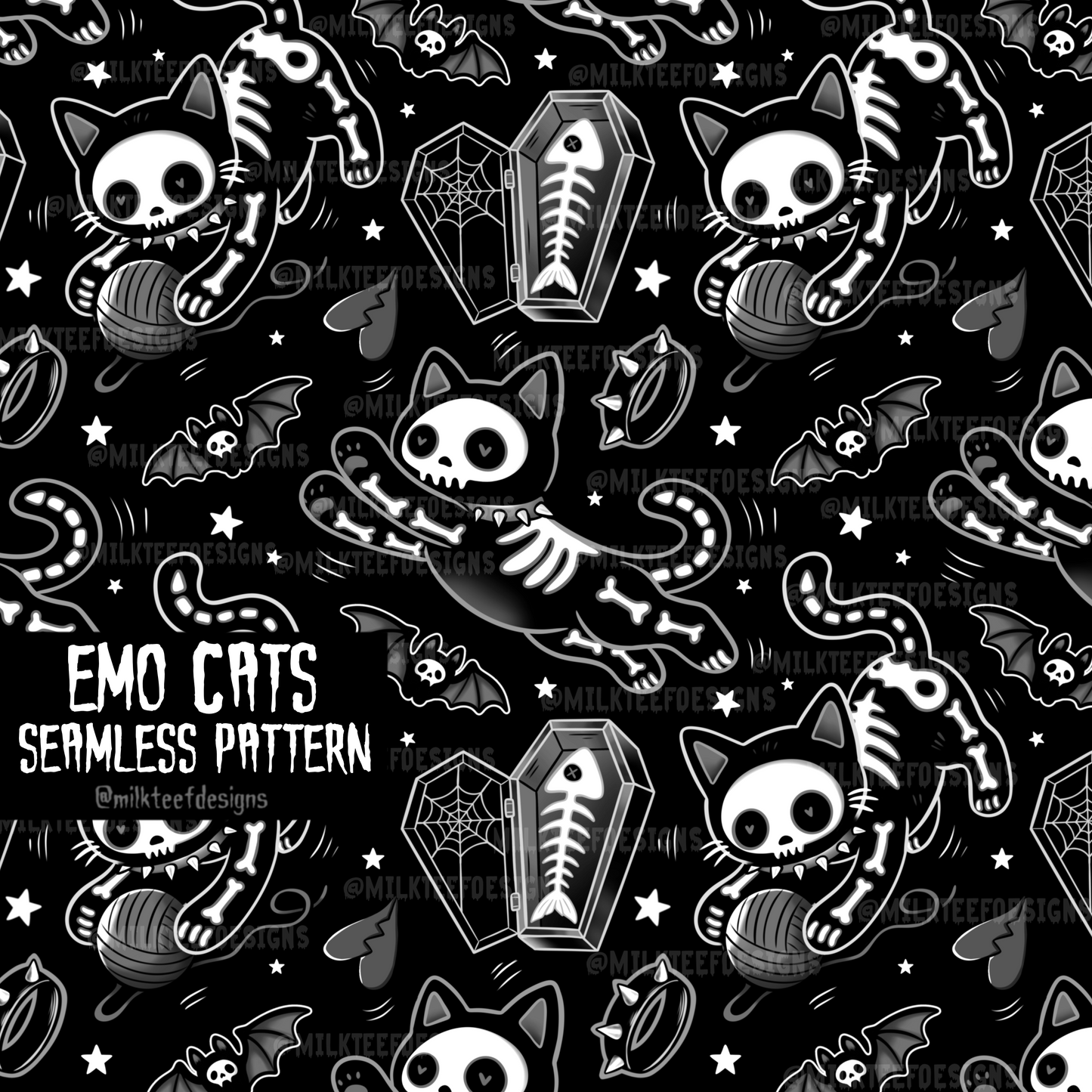 Emo Cats / Seamless Pattern