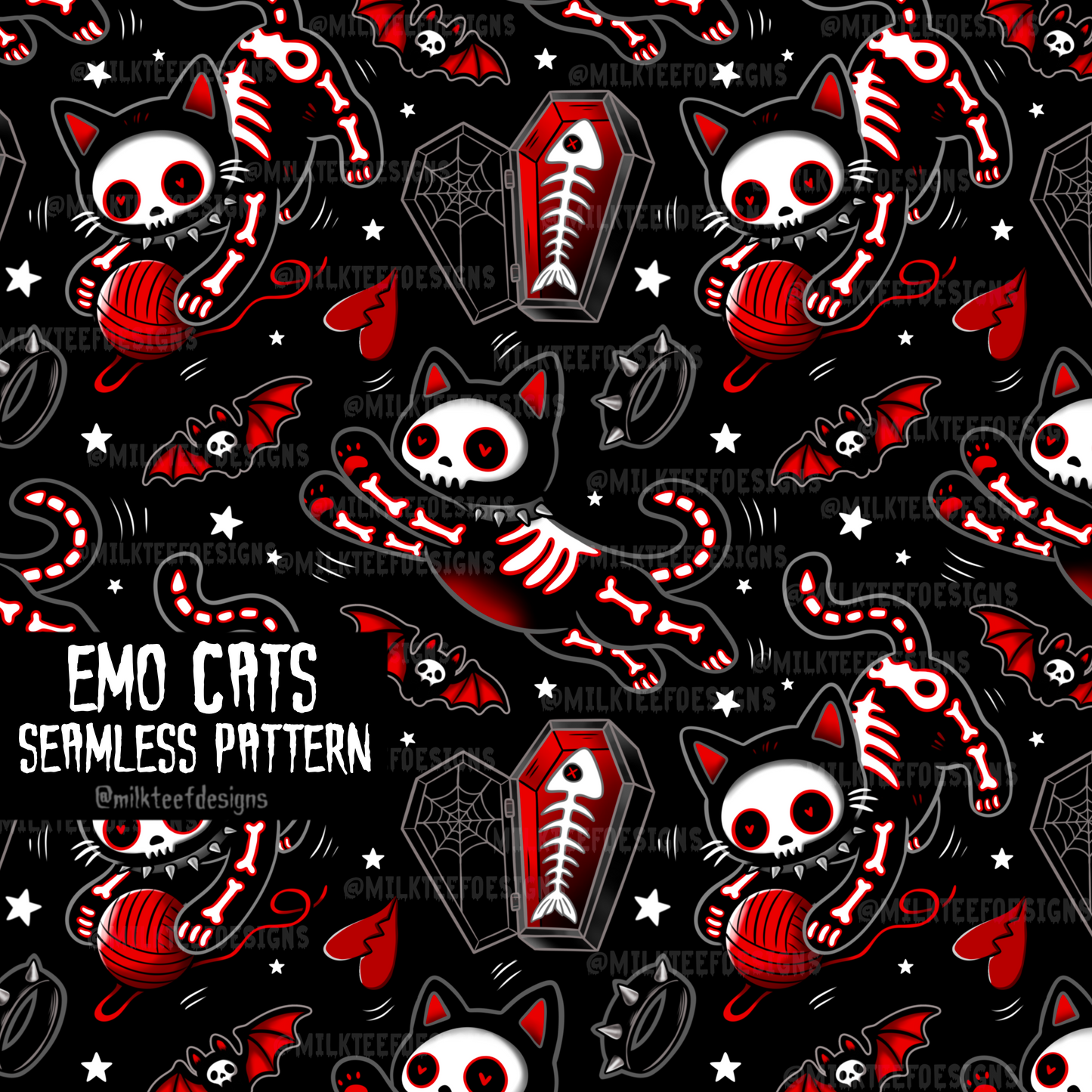 Emo Cats / Seamless Pattern
