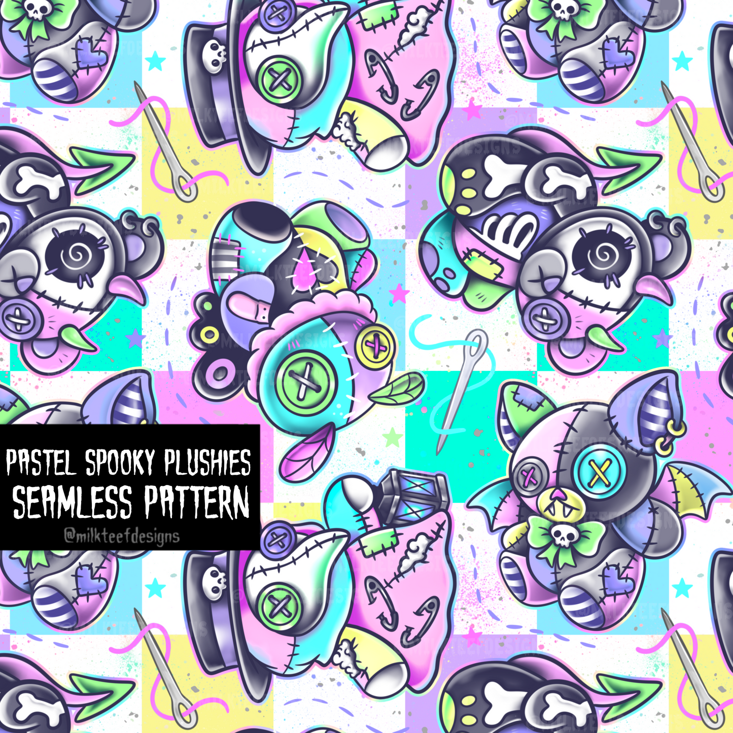 Pastel Spooky Plushies / Seamless Design
