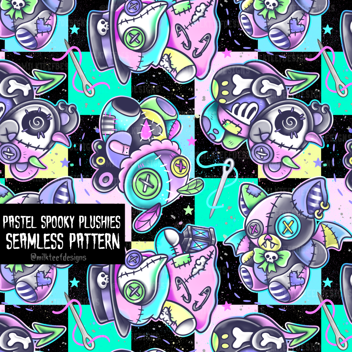 Pastel Spooky Plushies / Seamless Design