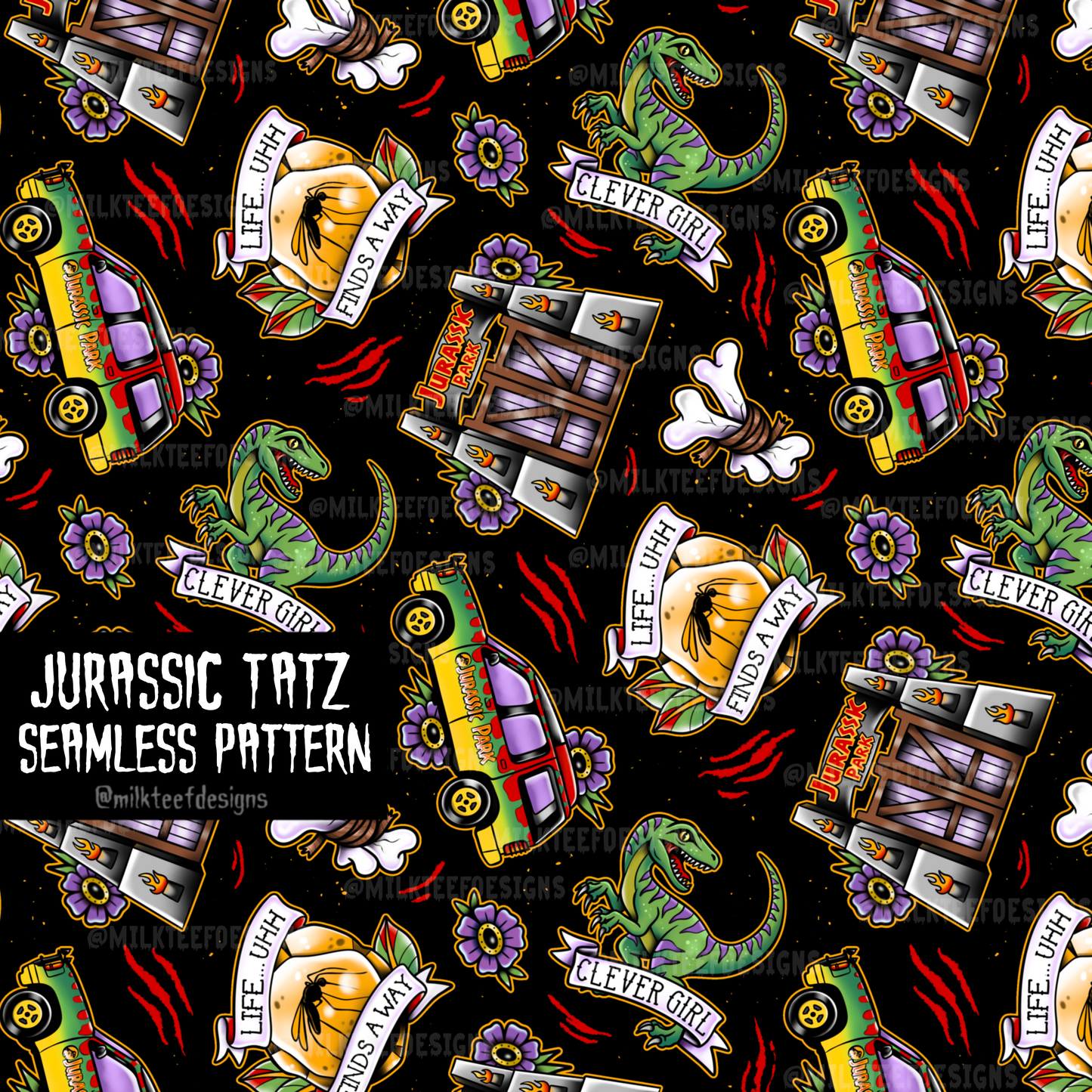 Jurassic Tatz / Seamless Pattern