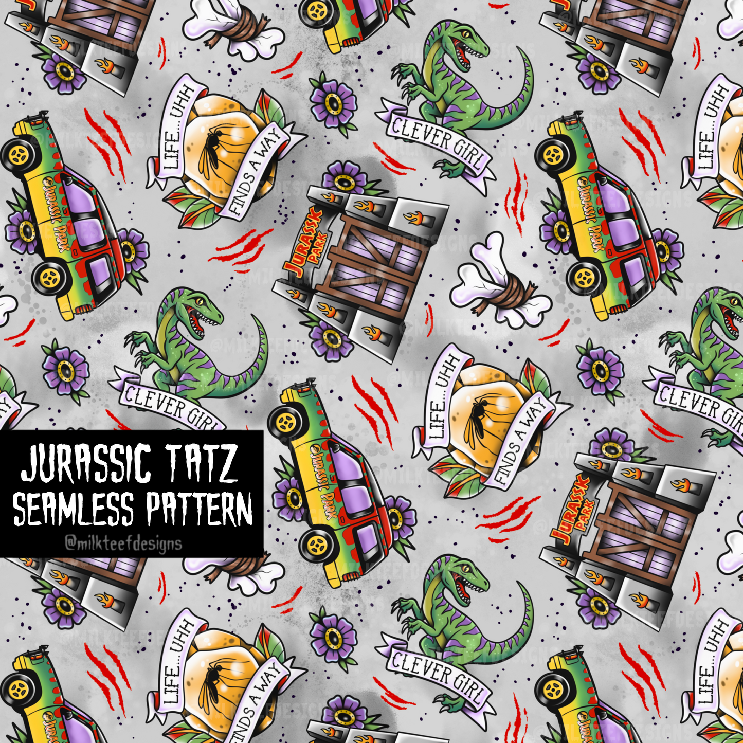 Jurassic Tatz / Seamless Pattern