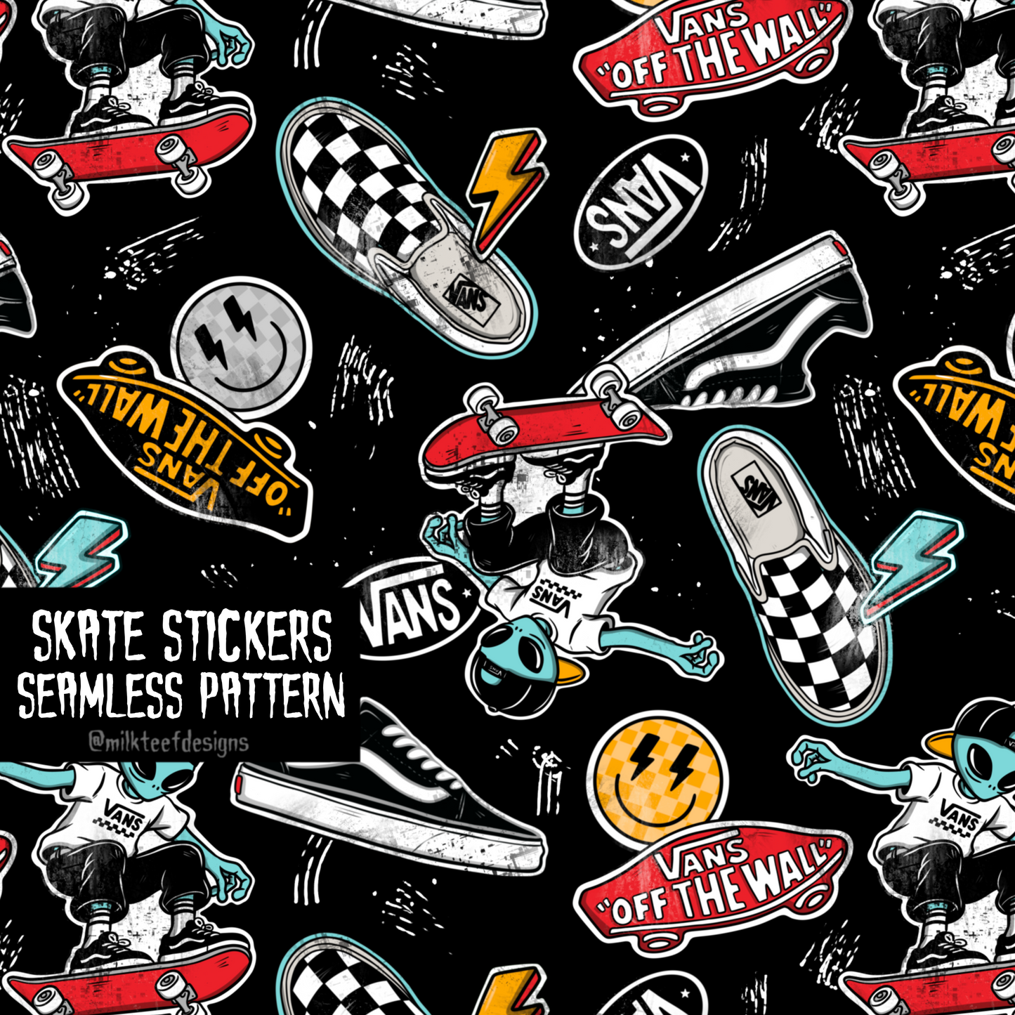 Skate Stickers / Seamless Pattern
