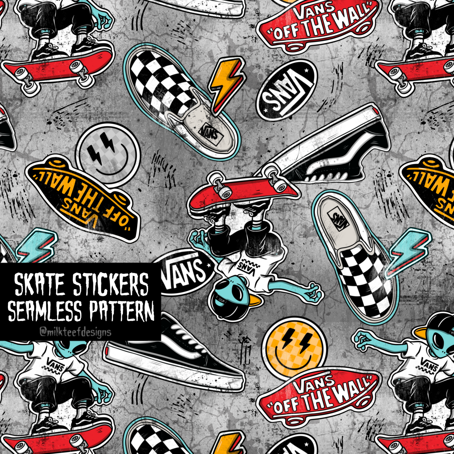 Skate Stickers / Seamless Pattern