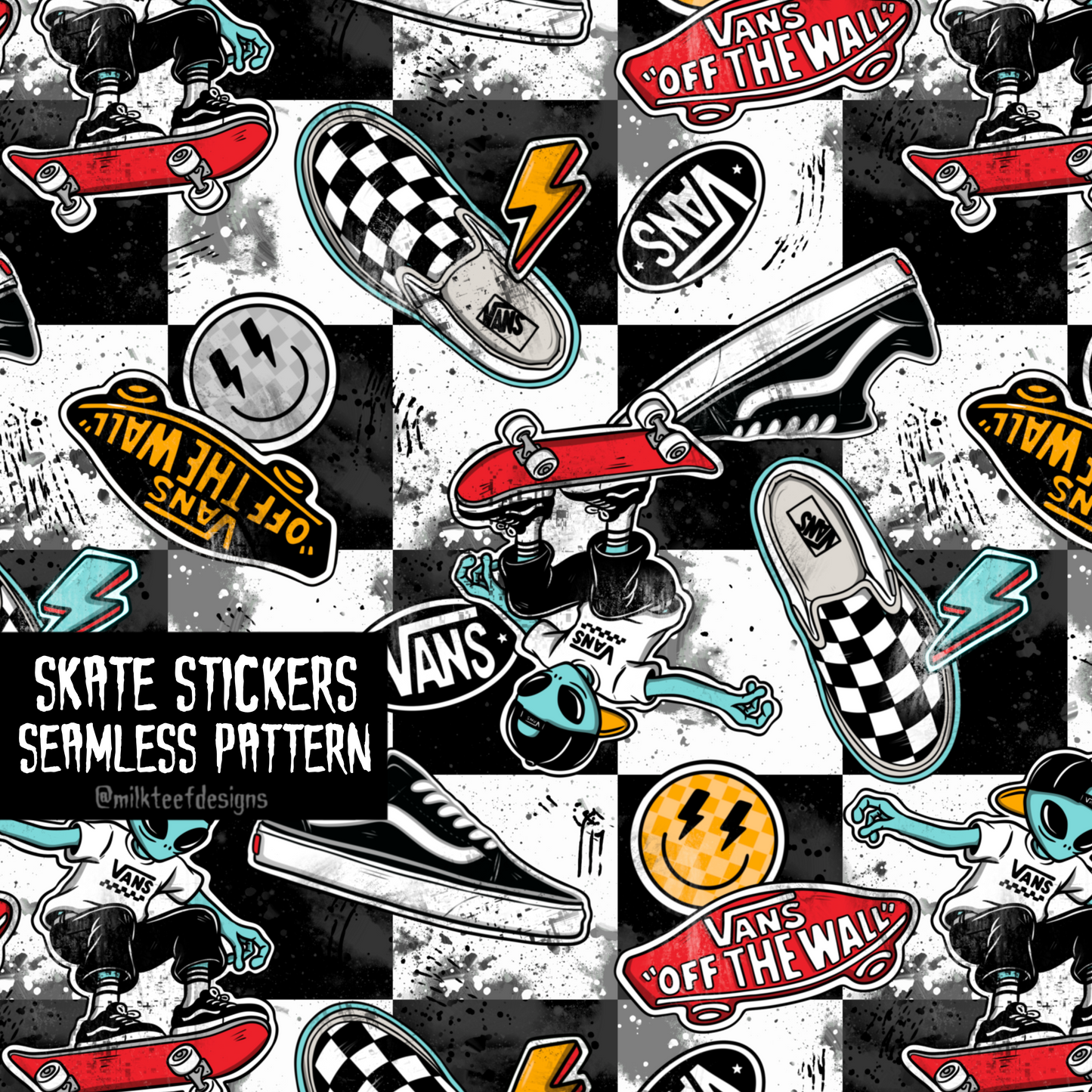 Skate Stickers / Seamless Pattern