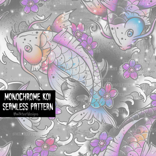 Monochrome Koi / Seamless Pattern