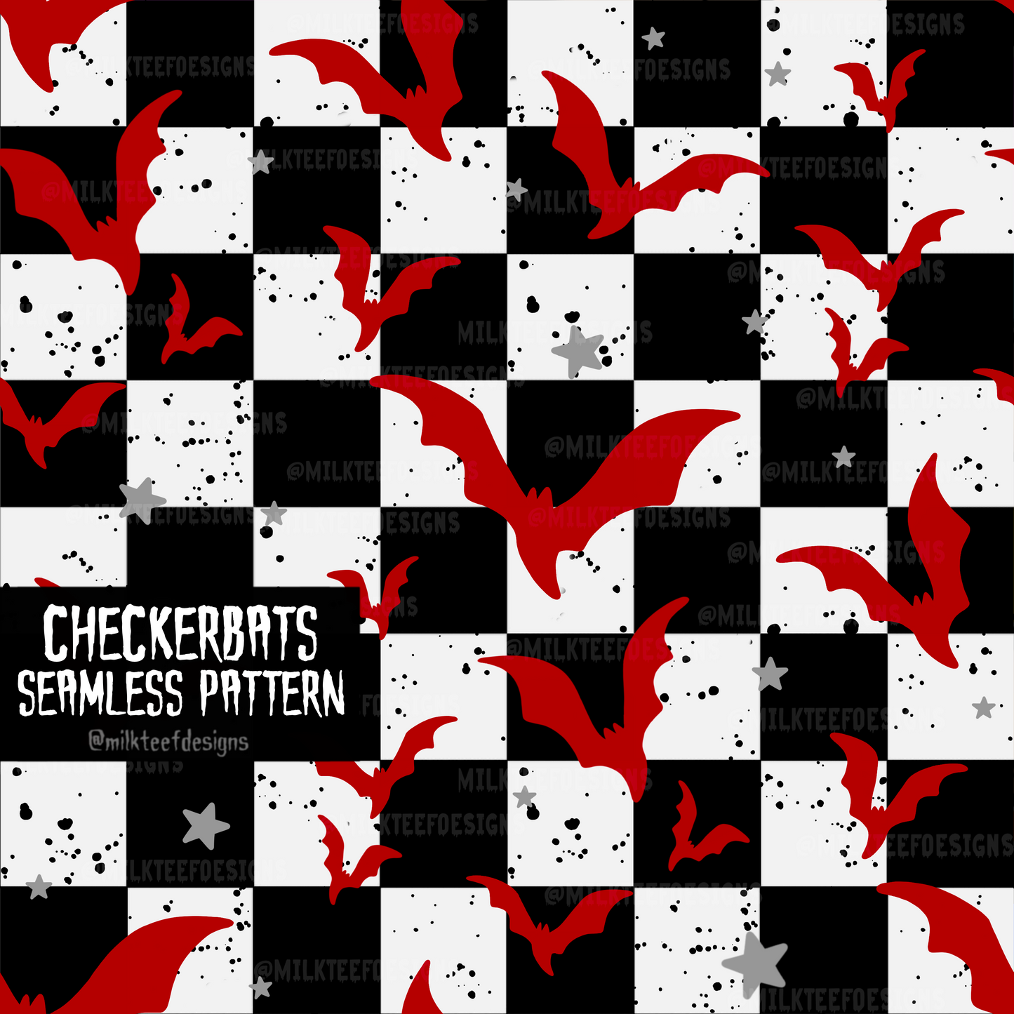 Checkerboard Bats / Seamless Pattern