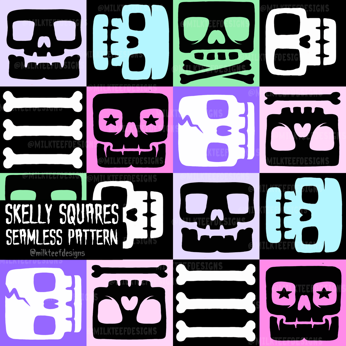 Skelly Squares / Seamless Pattern