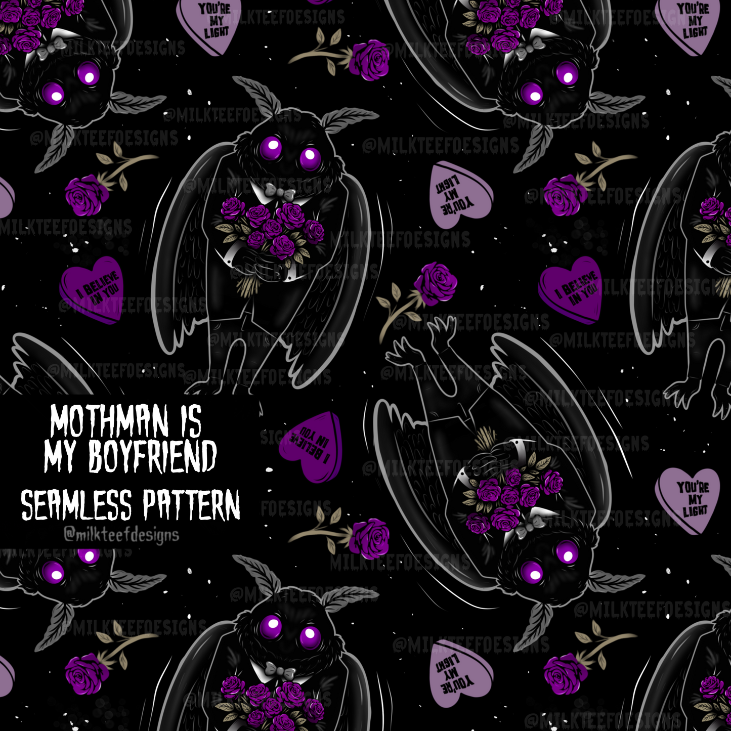 Mothman is my Boyfriend / Seamless Pattern