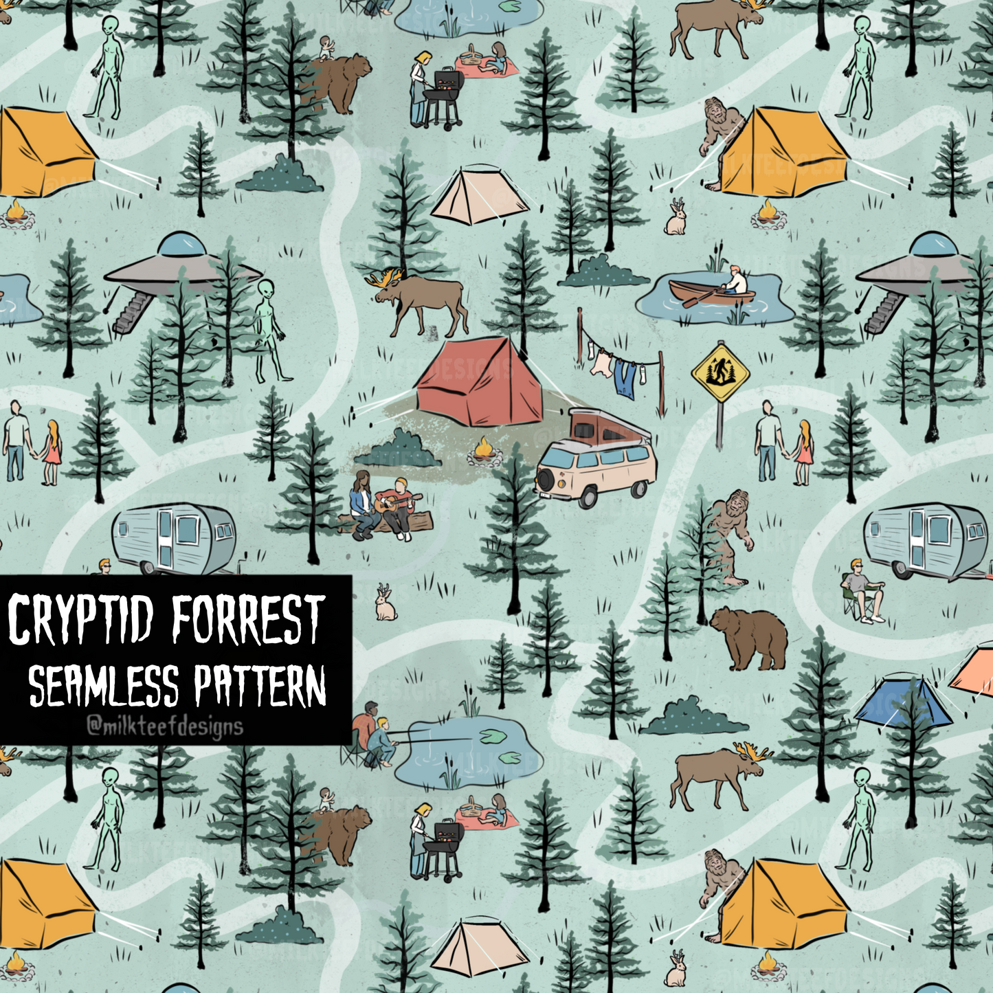 Cryptid Forrest / Seamless Pattern