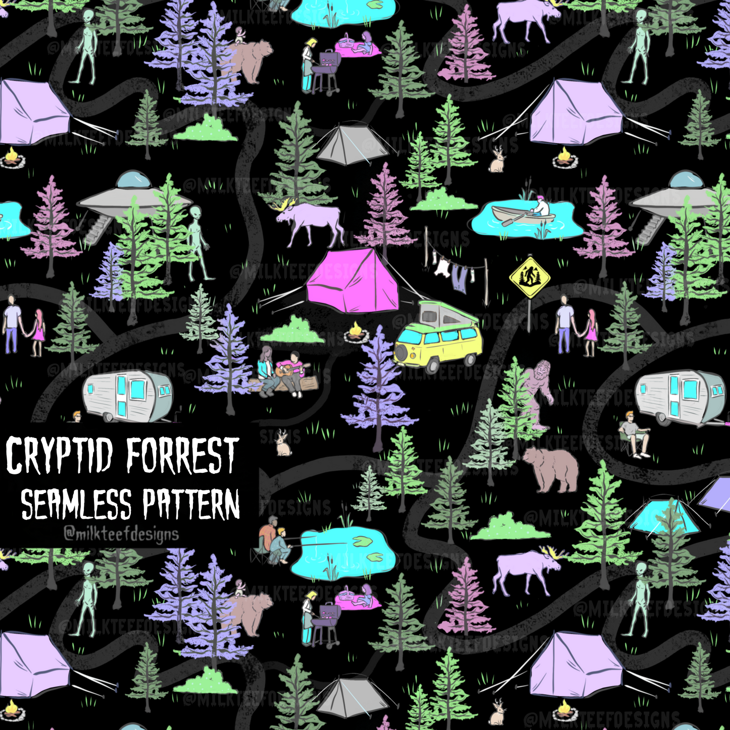 Cryptid Forrest / Seamless Pattern