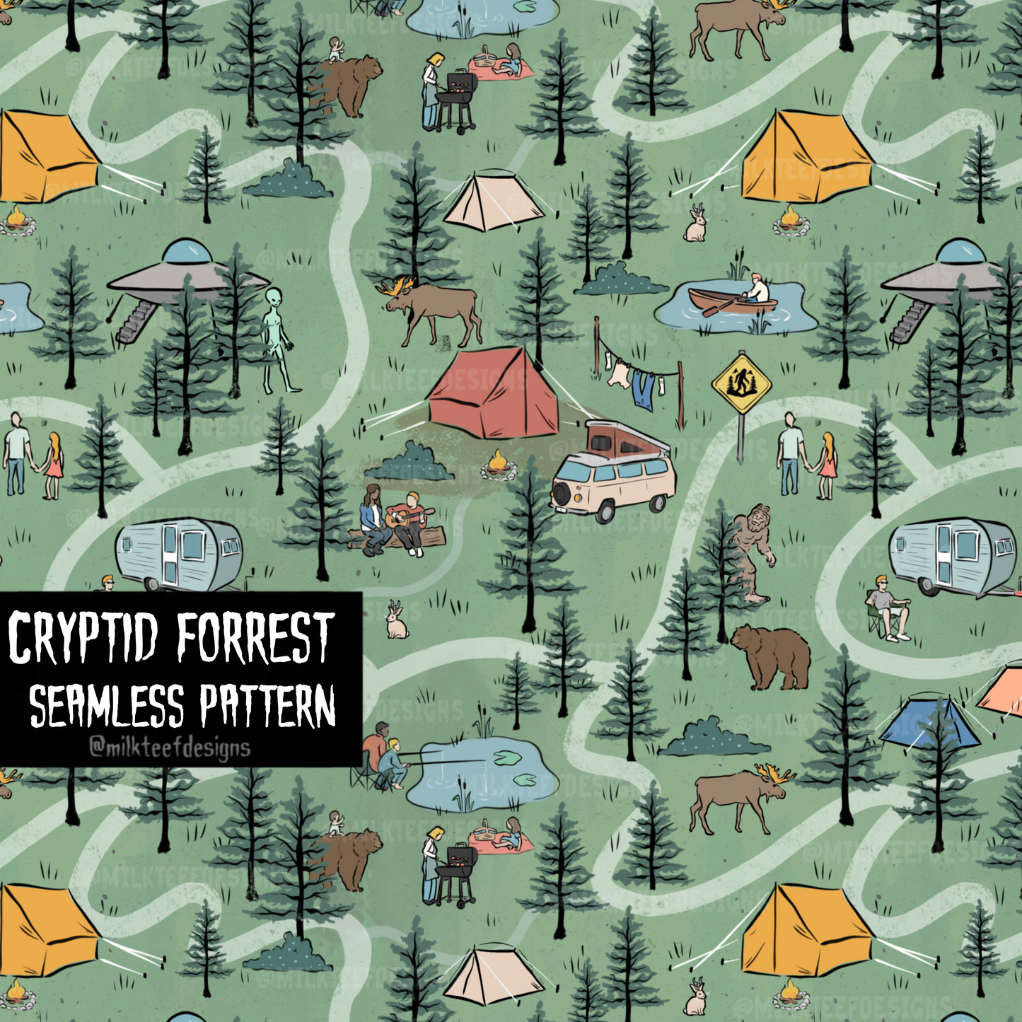 Cryptid Forrest / Seamless Pattern