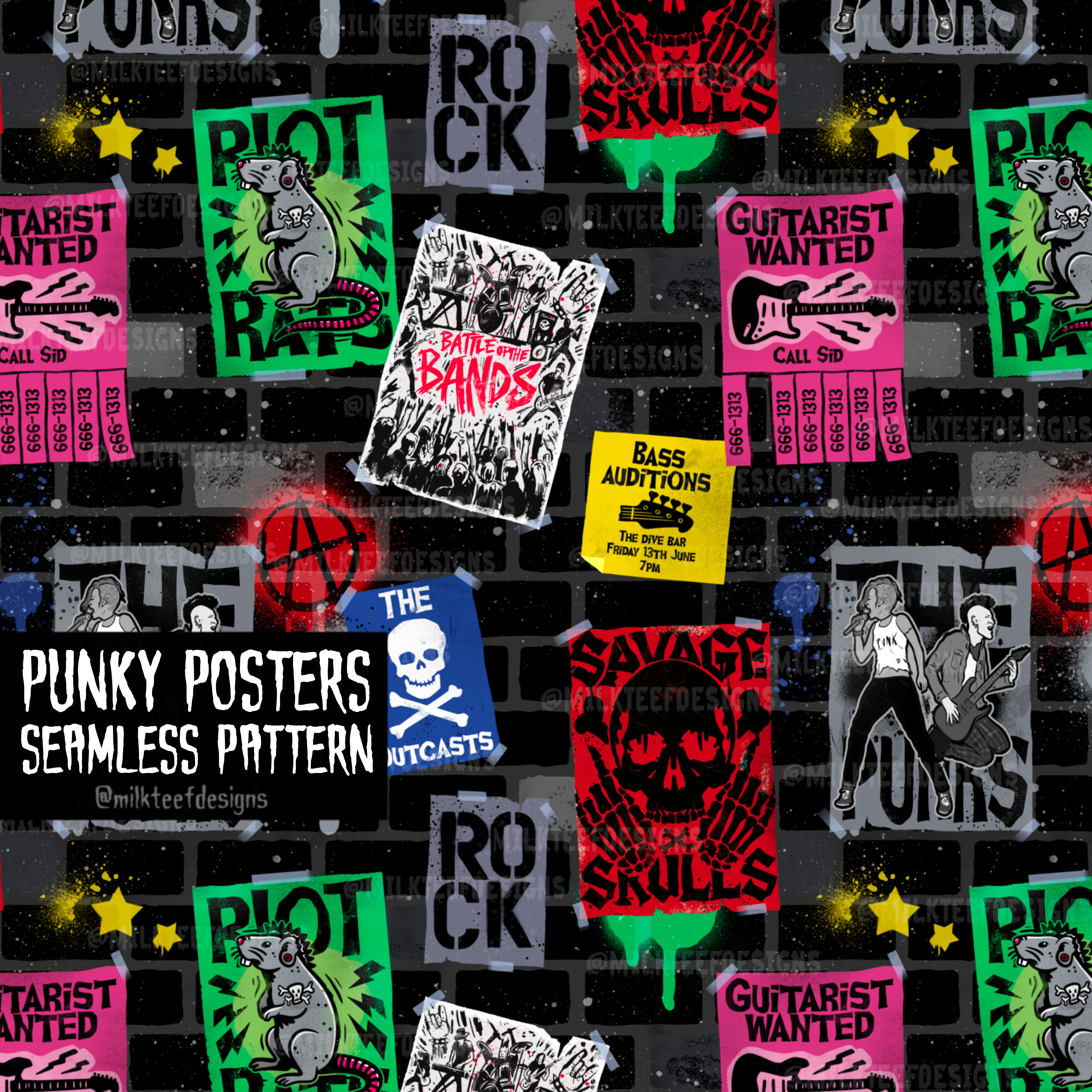 Punk Sign Post Punk Posters / Seamless Pattern – milkteefdesigns