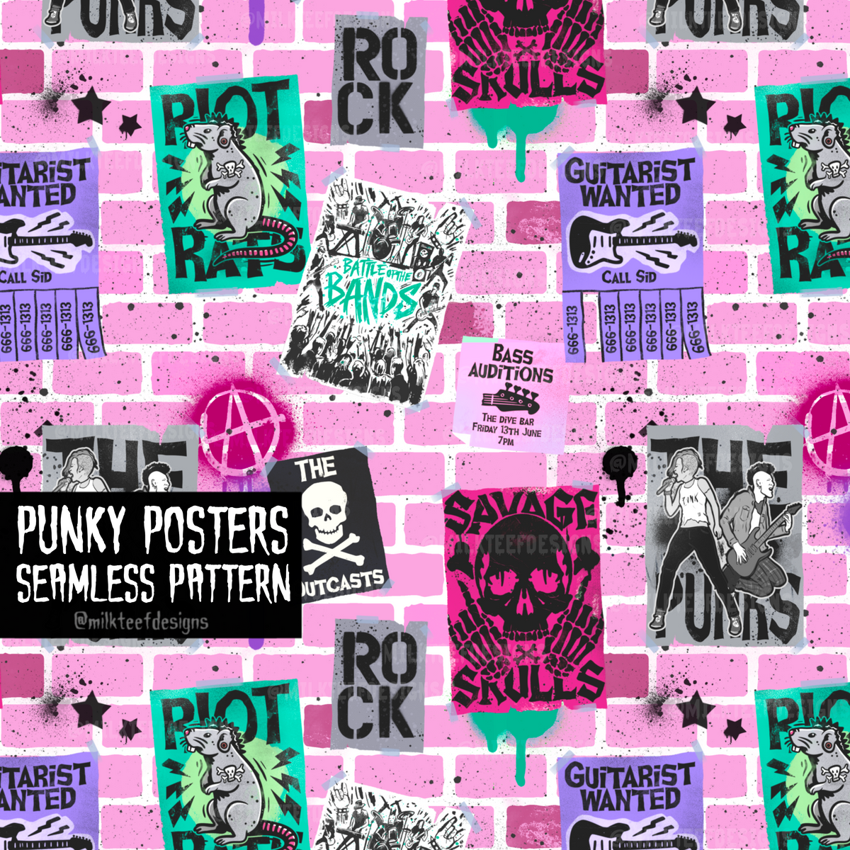 Punk Style Pattern Punk Posters / Seamless Pattern – milkteefdesigns